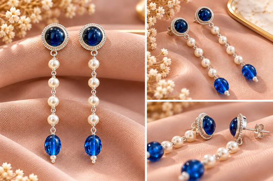 Blue Pearl Drop Silver Earrings