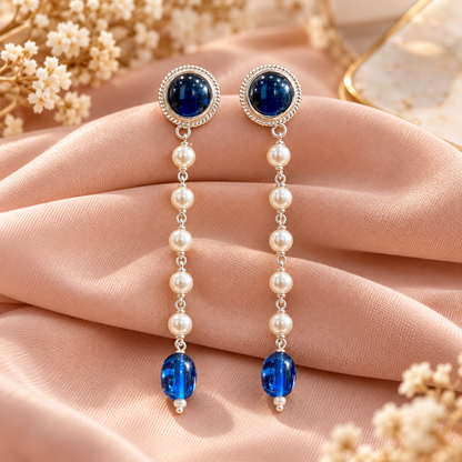 Blue Pearl Drop Silver Earrings
