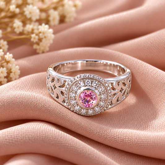 Pink Stone Royal Silver Ring