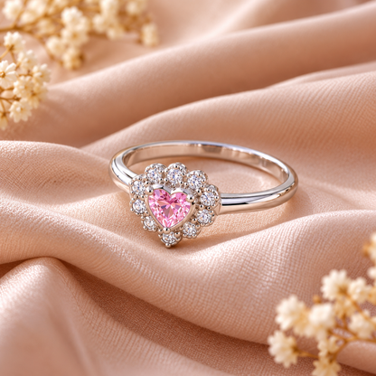 Pink Heart Silver Ring