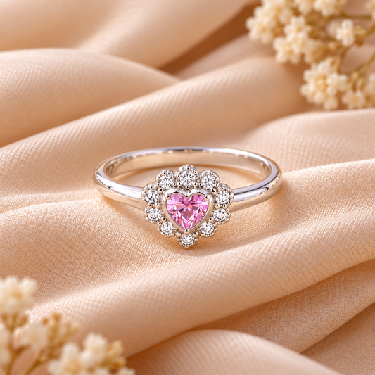 Pink Heart Silver Ring